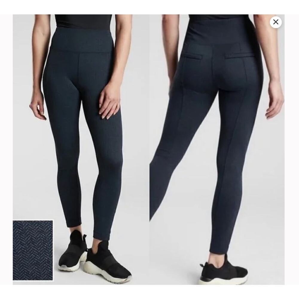 Athleta Delancey Herringbone Tight Blue Black Zip Pockets XSP